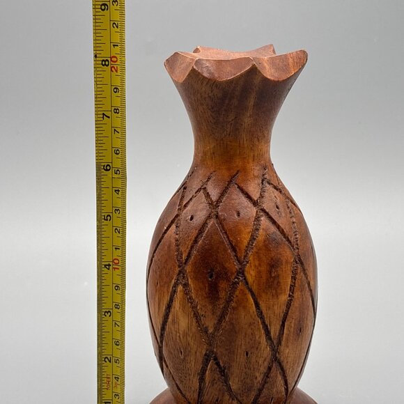 Vintage Dolphin Hand-Carved Monkey Pod Wooden Pineapple | Diamond Pattern - Picture 6 of 6